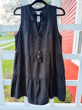Tommy Bahama Black Sleeveless Tiered Tassel Mini Dress